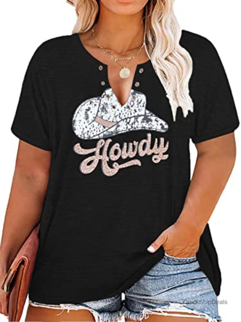 Plus Size Graphic Tank Top V-Neck Ring Hole Summer Tee